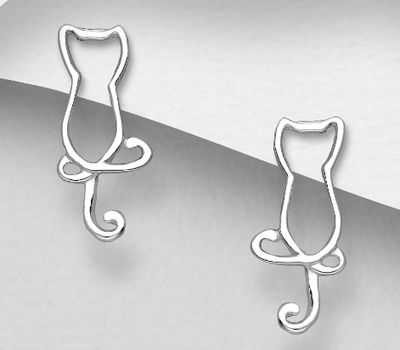 925 Sterling Silver Cat Push-Back Earrings