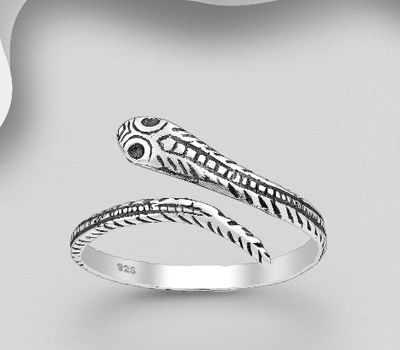 925 Sterling Silver Adjustable Oxidized Snake Ring