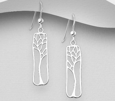 925 Sterling Silver Rectangle Tree Hook Earrings