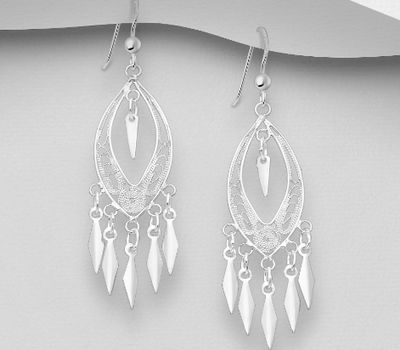925 Sterling Silver Handmade Filigree Hook Earrings