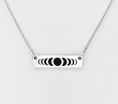 Malın səhifəsinə keç 925 Sterling Silver Oxidized Bar and Lunar Phases Necklace