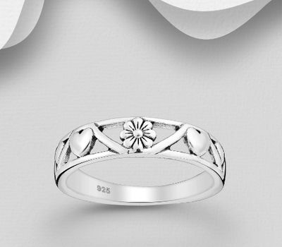 Malın səhifəsinə keç 925 Sterling Silver Oxidized Flower and Heart Ring