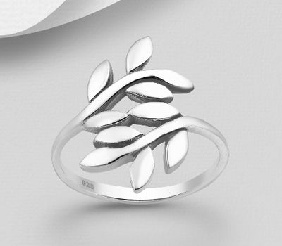 Malın səhifəsinə keç 925 Sterling Silver Adjustable Ring Featuring Branch and Leaf.
