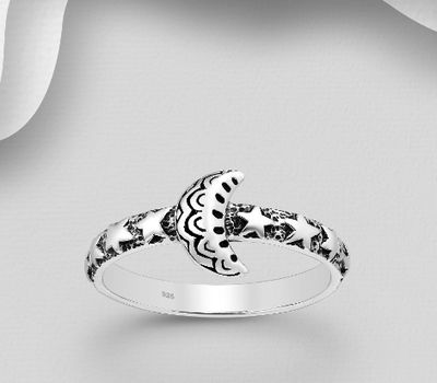Malın səhifəsinə keç 925 Sterling Silver Oxidized Moon and Star Ring