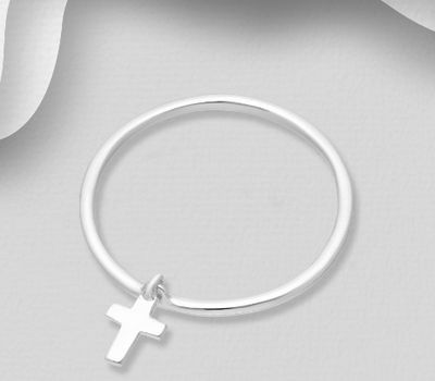 Malın səhifəsinə keç 925 Sterling Silver Ring With Dangling Cross Charm