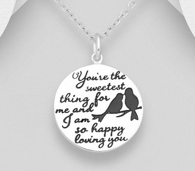 Malın səhifəsinə keç 925 Sterling Silver Love Birds Pendant, Engraved with