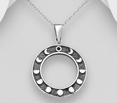 Malın səhifəsinə keç 925 Sterling Silver Oxidized Lunar Phases Pendant