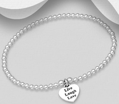 Malın səhifəsinə keç 925 Sterling Silver Heart Bracelet, Engraved with