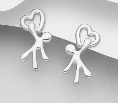 Malın səhifəsinə keç 925 Sterling Silver Heart & Human Figure Push-Back Earrings