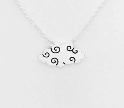 Malın səhifəsinə keç 925 Sterling Silver Necklace Featuring Cloud Decorated with Colored Enamel