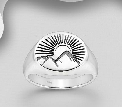 Malın səhifəsinə keç 925 Sterling Silver Oxidized Ring Featuring Sunset Behind Mountains