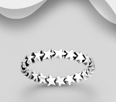 Malın səhifəsinə keç 925 Sterling Silver Oxidized Star Band Ring, 4 mm Wide