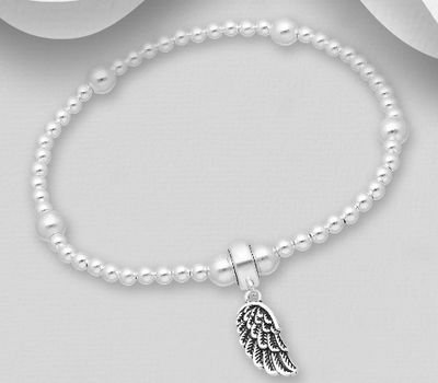 Malın səhifəsinə keç 925 Sterling Silver Ball Stretch Bracelet Featuring Wing