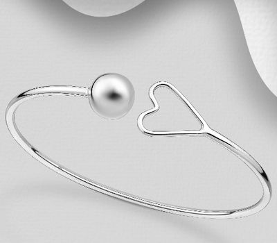 Malın səhifəsinə keç 925 Sterling Silver Ball and Heart Cuff Bracelet
