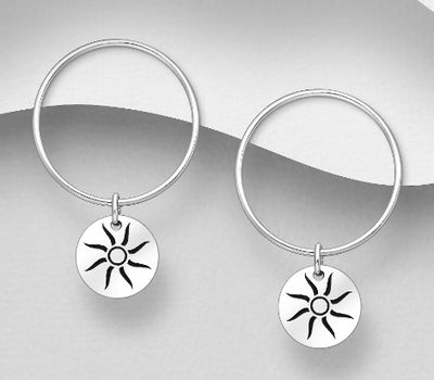 Malın səhifəsinə keç 925 Sterling Silver Circle and Sun Push-Back Earrings