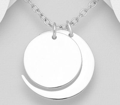 Malın səhifəsinə keç 925 Sterling Silver Moon Pendant, Engravable