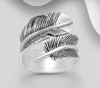 Malın səhifəsinə keç 925 Sterling Silver Adjustable Oxidized Feather Ring