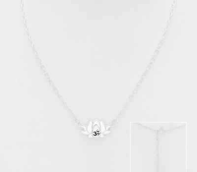 Malın səhifəsinə keç 925 Sterling Silver Necklace Featuring Lotus Engraved With Colored Enamel Om Sign