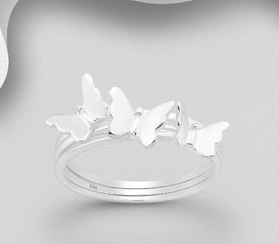 Malın səhifəsinə keç Set of 3 Sterling Silver Band Rings Featuring Butterflies