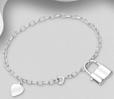 Malın səhifəsinə keç 925 Sterling Silver Heart and Lock Bracelet