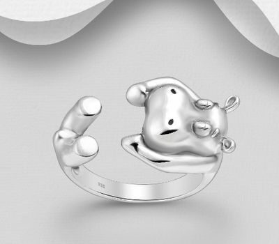 Malın səhifəsinə keç 925 Sterling Silver Oxidized Adjustable Hippopotamus Ring