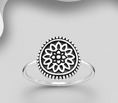 Malın səhifəsinə keç 925 Sterling Silver Oxidized Flower Ring