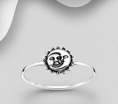 Malın səhifəsinə keç 925 Sterling Silver Oxidized Moon and Star Ring