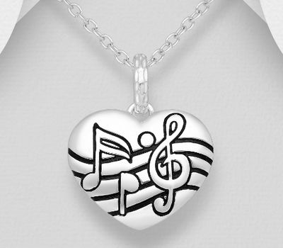 Malın səhifəsinə keç 925 Sterling Silver Heart & Music Notes Pendant
