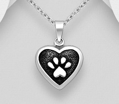 Malın səhifəsinə keç 925 Sterling Silver Oxidized Heart and Paw Pendant