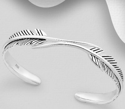 Malın səhifəsinə keç 925 Sterling Silver Oxidized Feather Feather Cuff Bracelet
