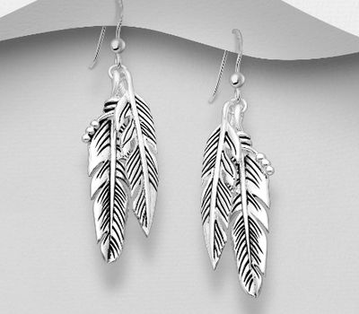 Malın səhifəsinə keç 925 Sterling Silver Feather Hook Earrings, Decorated with Colored Enamel