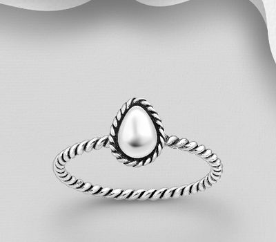 925 Sterling Silver Oxidized Droplet Ring