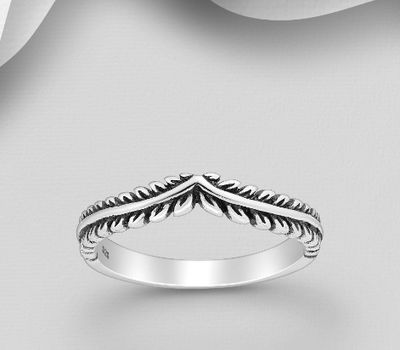 925 Sterling Silver Oxidized Chevron Leaf Ring