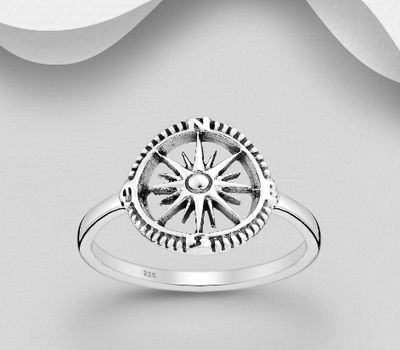 925 Sterling Silver Oxidized Compass Ring