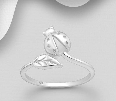 925 Sterling Silver Ladybug and Leaf Ring