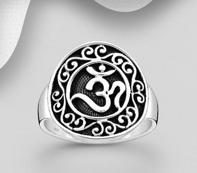 925 Sterling Silver Oxidized Om Sign Ring