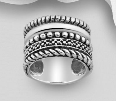 925 Sterling Silver Oxidized Ring with Multiple Patterns