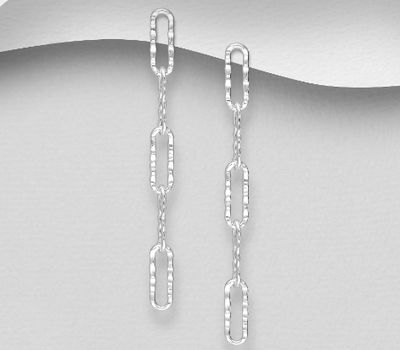 925 Sterling Silver Hammered Links Push-Back Earrings
