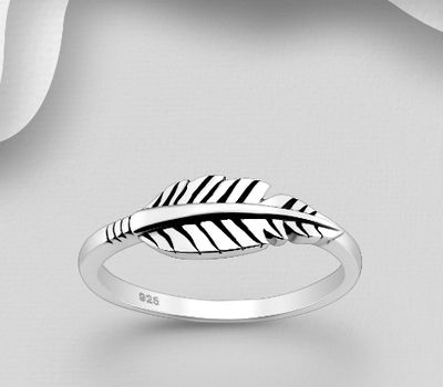 925 Sterling Silver Oxidized Leaf Ring