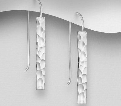 925 Sterling Silver Hammered Bar Hook Earrings