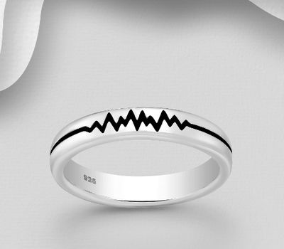 Malın səhifəsinə keç 925 Sterling Silver Heartbeat Band Ring, Decorated with Colored Enamel, 4 mm Wide