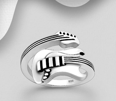 925 Sterling Silver Wrap Oxidized Guitar Ring