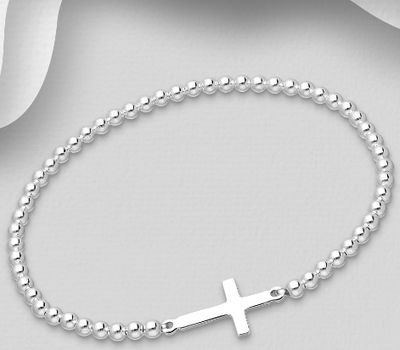 Malın səhifəsinə keç 925 Sterling Silver Ball Beads & Sideways Cross Elastic Bracelet