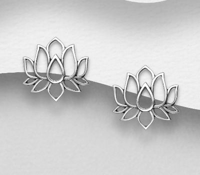 925 Sterling Silver Oxidized Lotus Push-Back Earrings