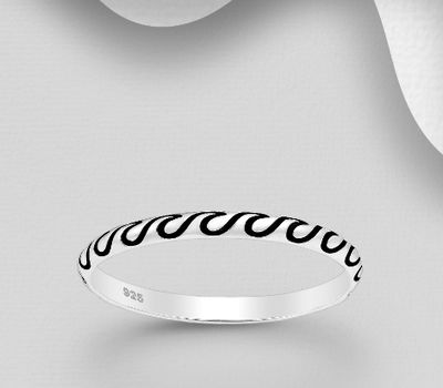 Malın səhifəsinə keç 925 Sterling Silver Oxidized Wave Band Ring, 2 mm Wide.