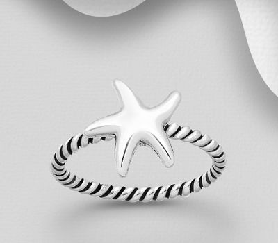 Malın səhifəsinə keç 925 Sterling Silver Rope Ring Featuring Starfish