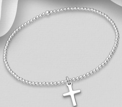 925 Sterling Silver Ball & Cross Stretch Bracelet