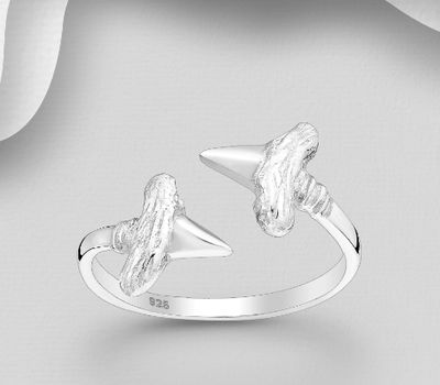 925 Sterling Silver Adjustable Shark Teeth Ring