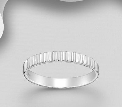 925 Sterling Silver Textured Band Ring, 3 mm Wide.