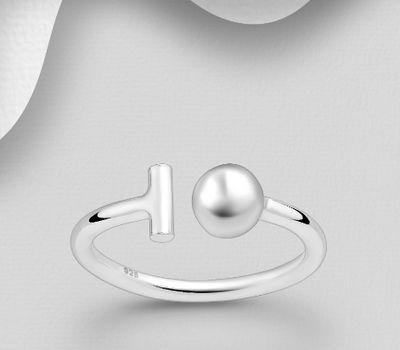 925 Sterling Silver Adjustable Ring Featuring Ball and Bar
